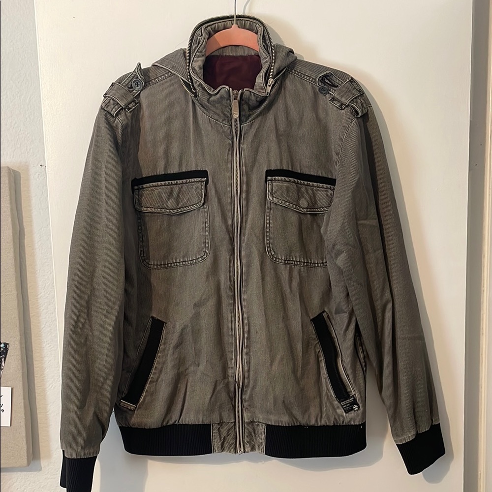 Quiksilver Gray and Black Military Field Jacket